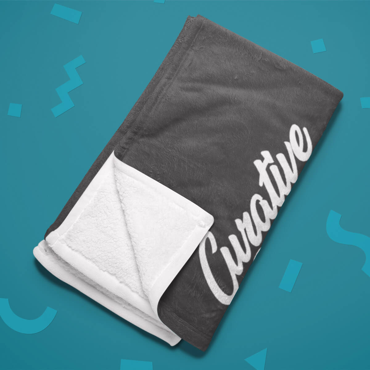 Folded turquoise custom promotional throw blankets by curative printing