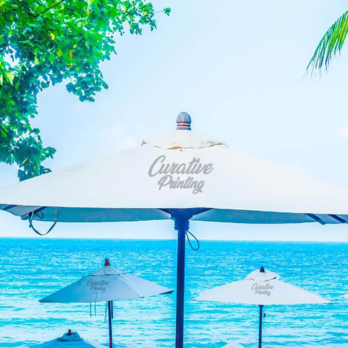 Beachside commercial patio umbrella promotional umbrellas by curative printing