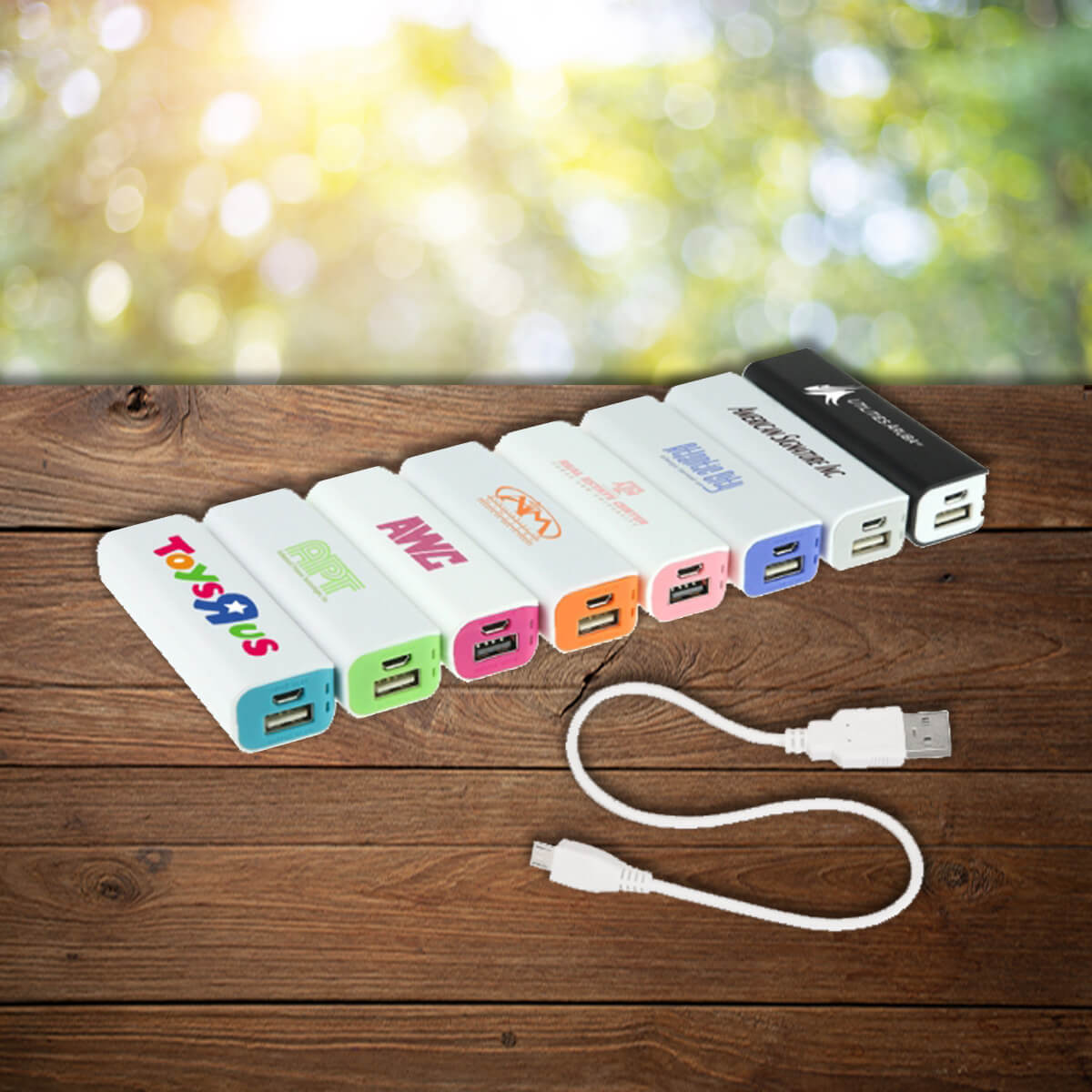 Small white stick power bank charger promotional technology by curative printing