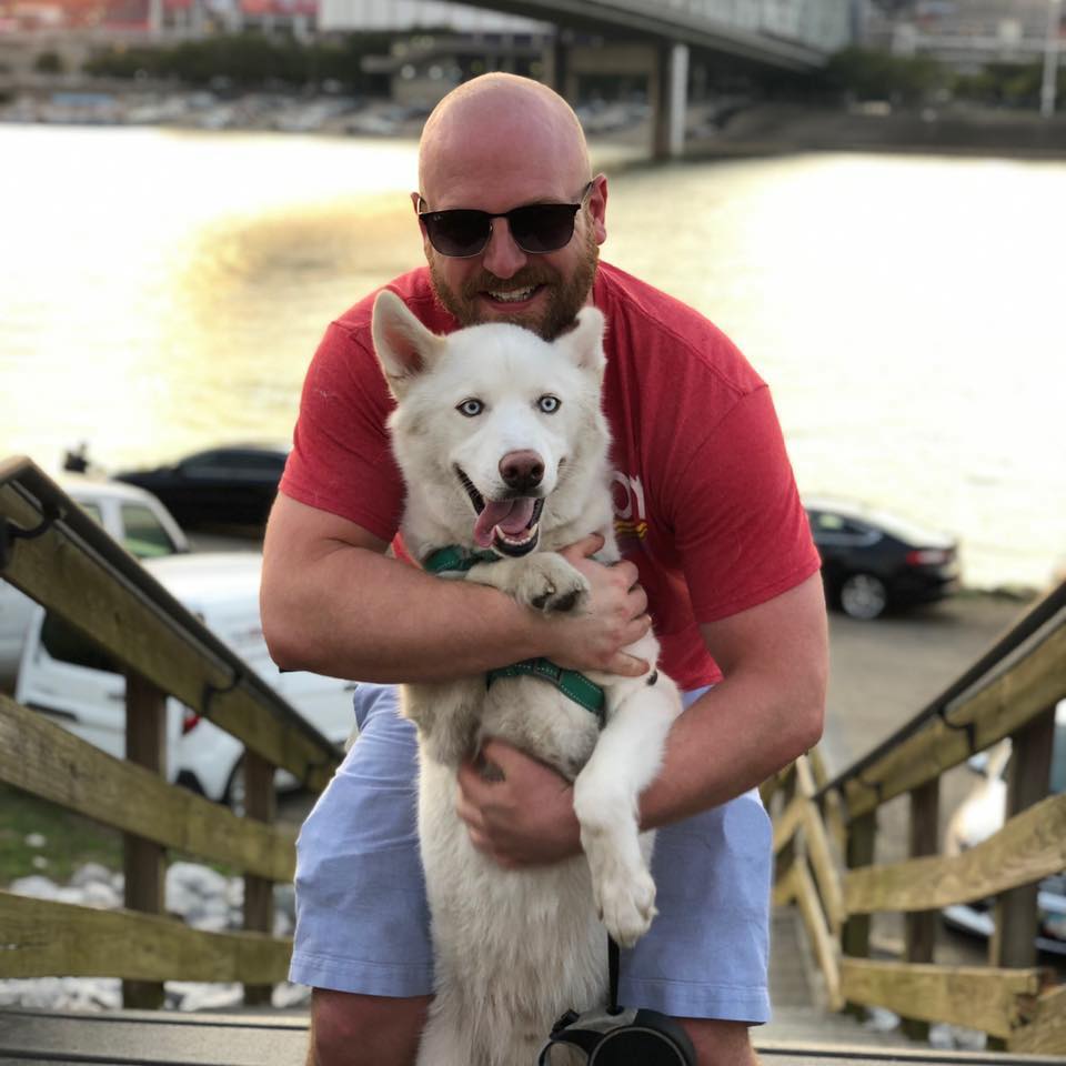 Hopsin the Husky Dog with Co-Founder JB by the Cincinnati River