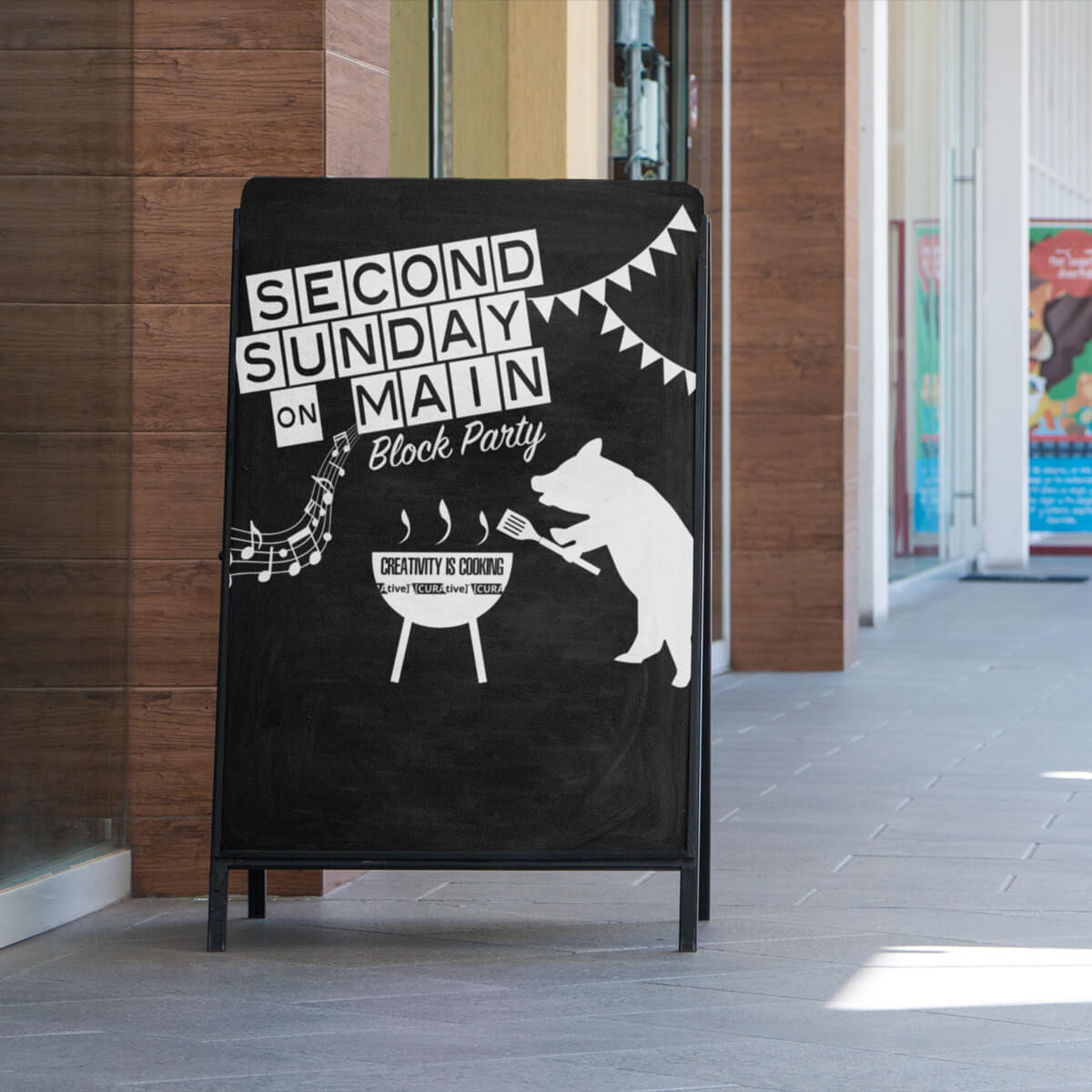 Second Sundays on Main design A-Frame signs and banners print by Curative Printing
