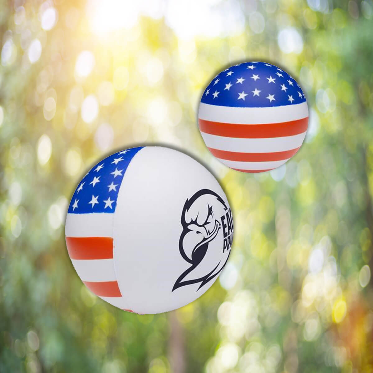Round americana logo'd stress ball promotional wellness & safety by curative printing