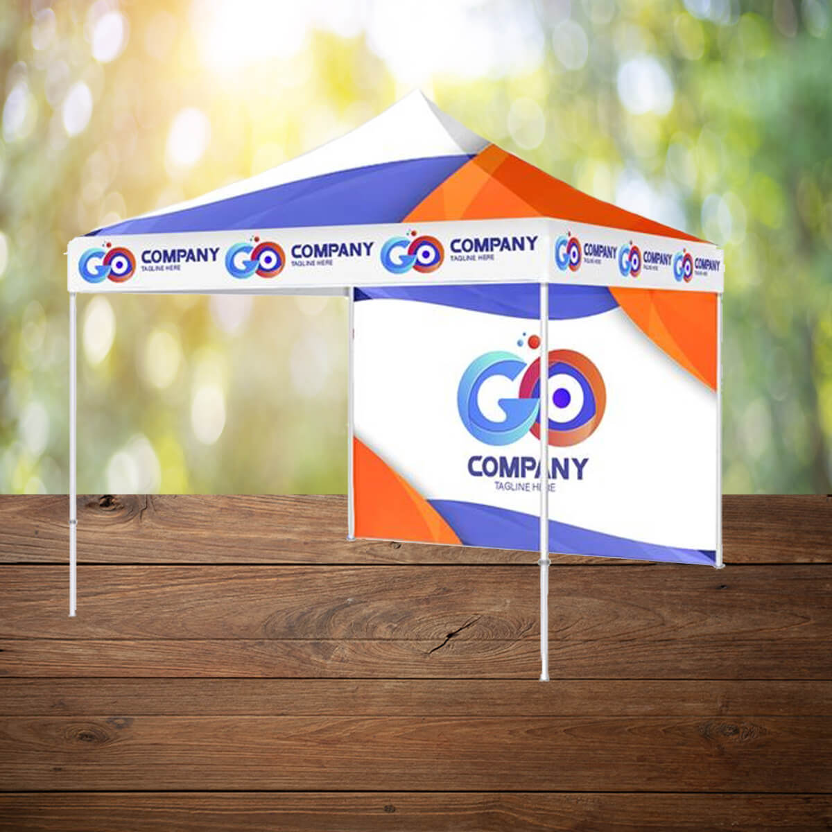 Blue and orange event tent exhibit trade show display by Curative Printing