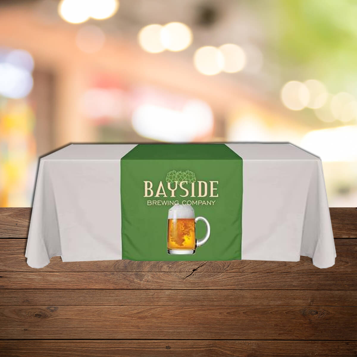 Beverage table runner display exhibit trade show by Curative Printing