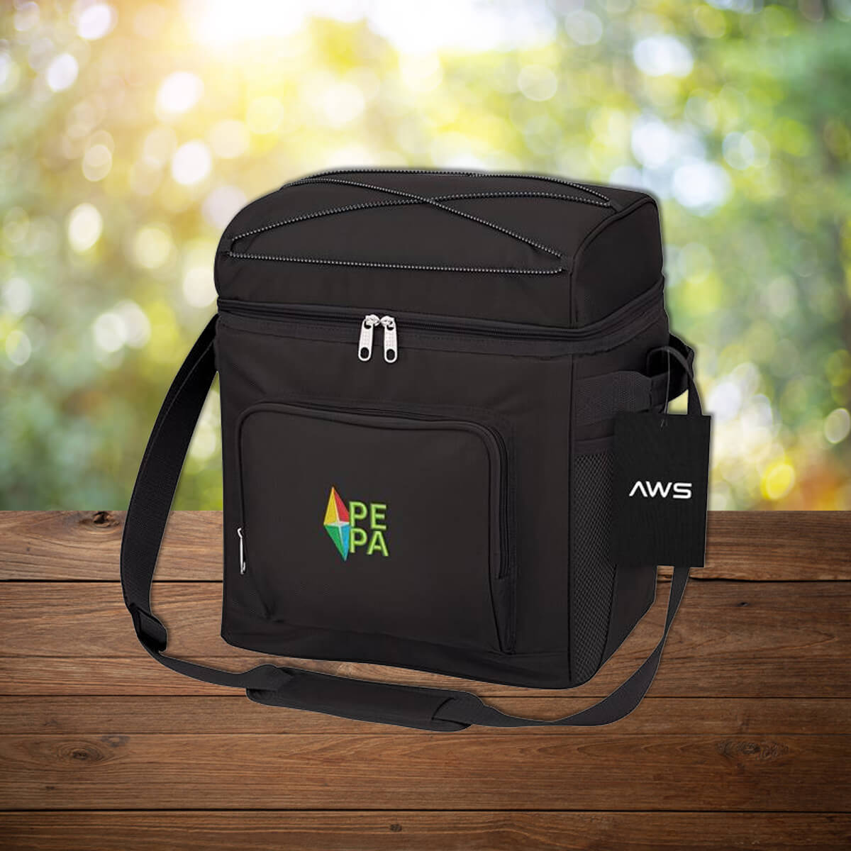 Black boxy custom promotional lunch box cooler bags by curative printing