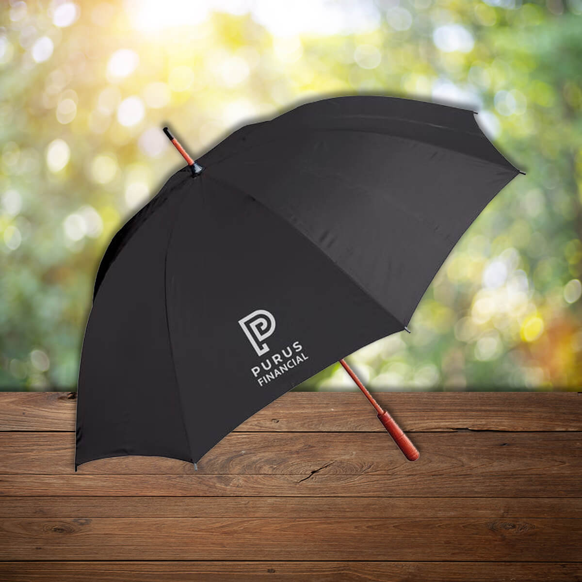 Black with white logo imprint custom golf umbrellas promotional golf by curative printing