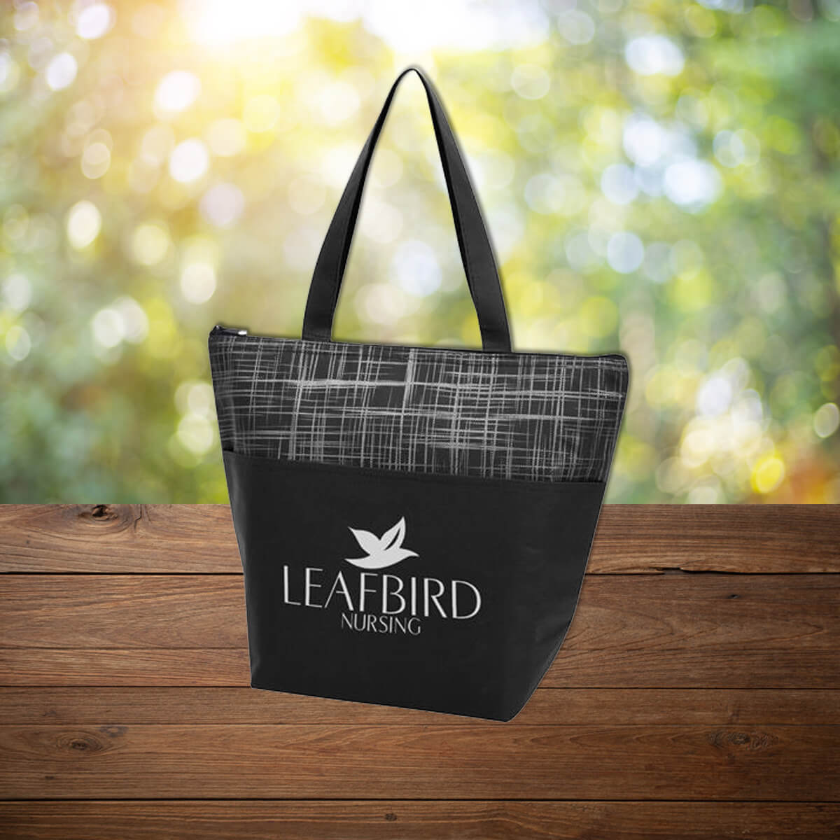 Black patterned tote custom promotional lunch box cooler bags by curative printing