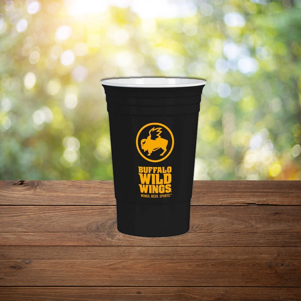 Reusable black logo'd plastic cup custom promotional drinkware by curative printing