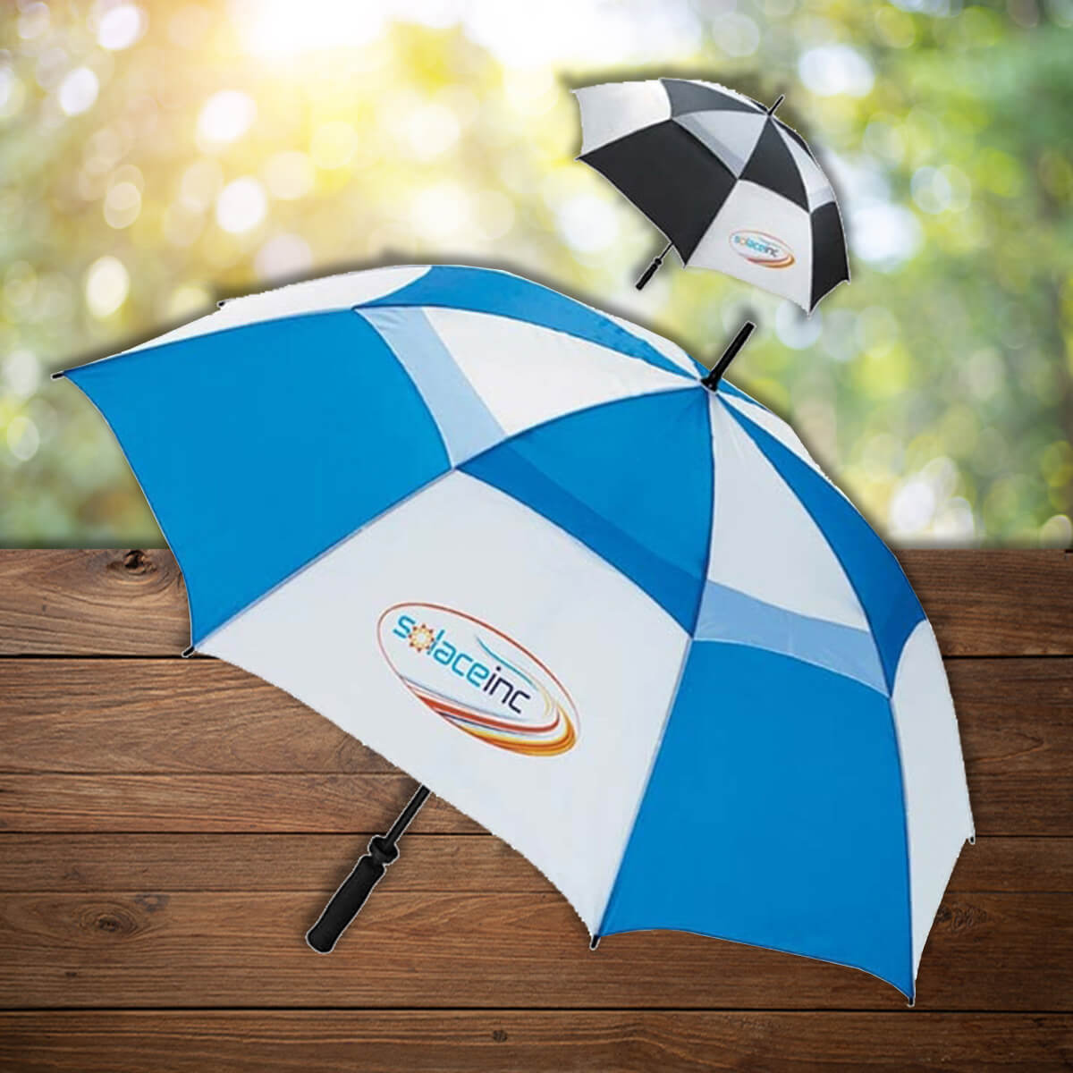 White checkered with logo imprint custom golf umbrellas promotional golf by curative printing