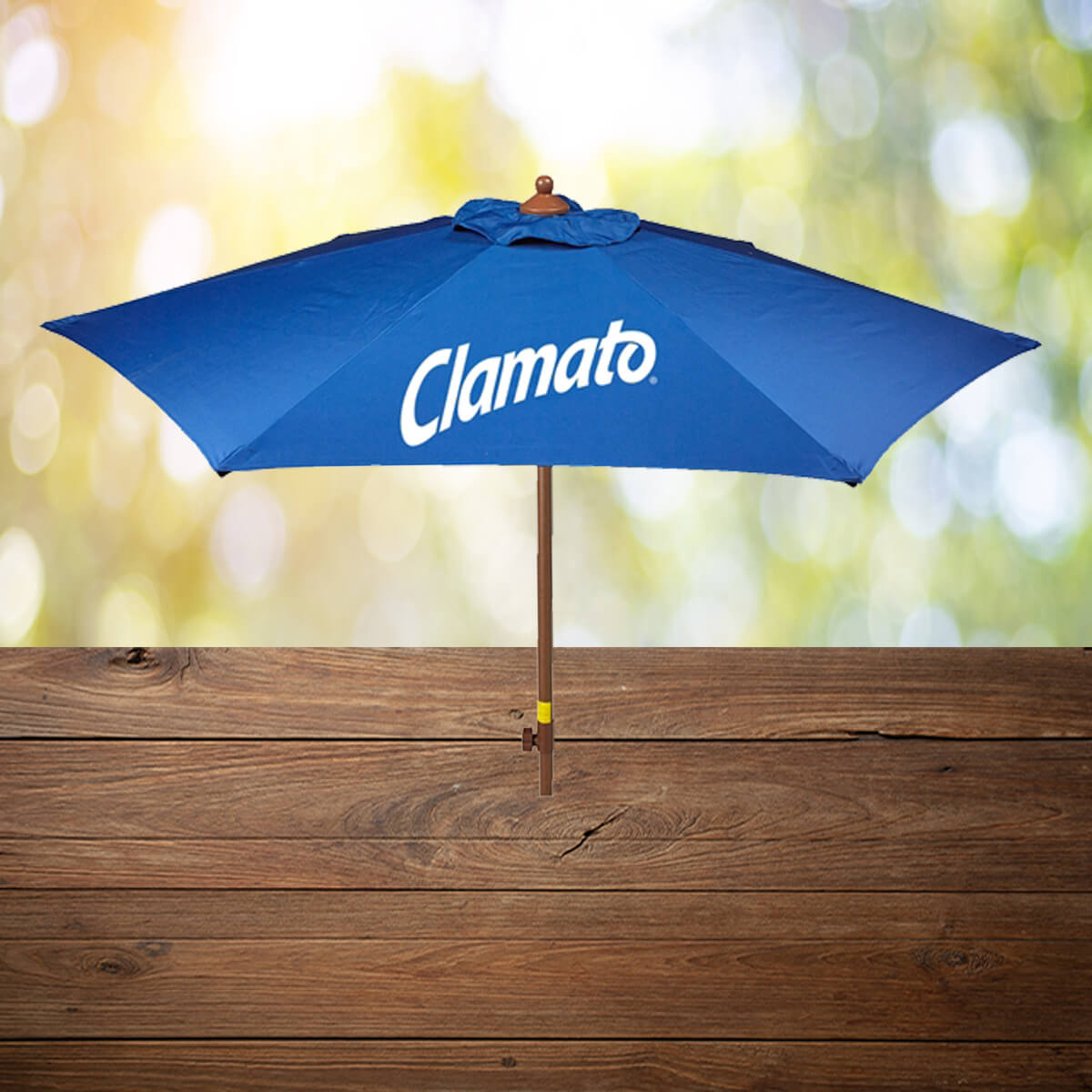Blue with white logo imprint wooden patio umbrella promotional umbrellas by curative printing