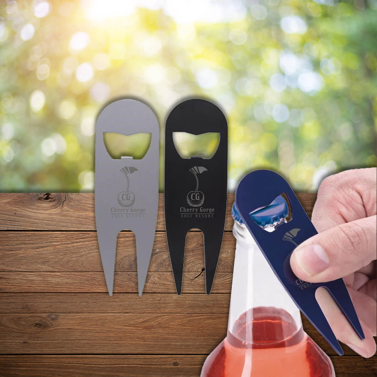 Metal bottle opener divot golf tools custom promotional golf by curative printing