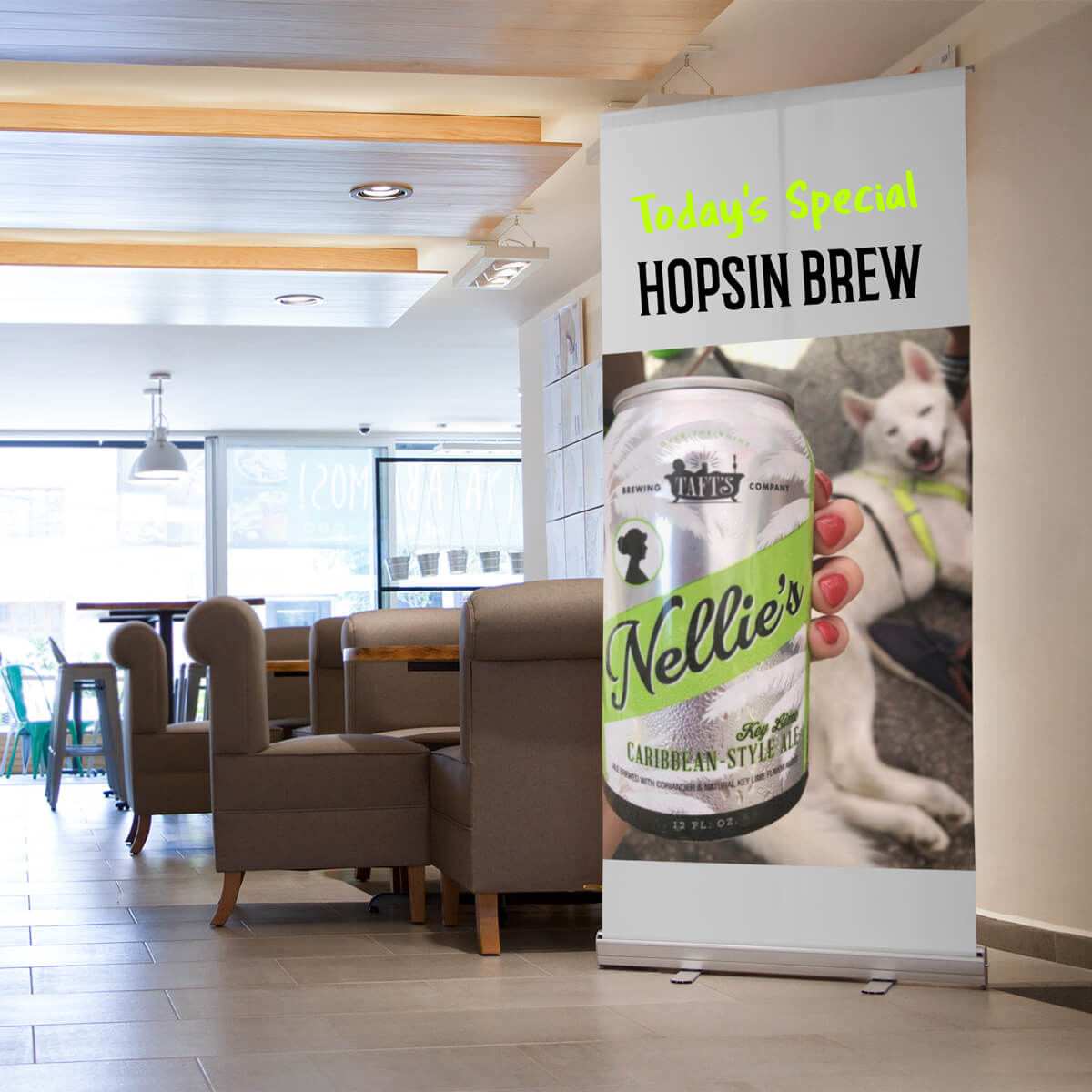 Hopsin brew pull up banner stand signs and banners Curative Printing