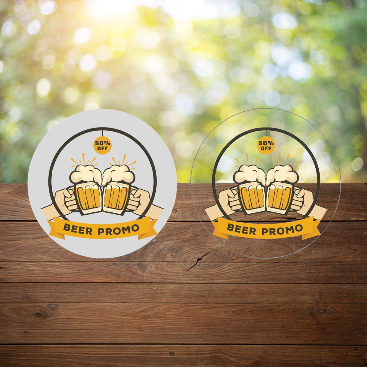 Round clear drink sticker graphic promotional decal label by Curative Printing
