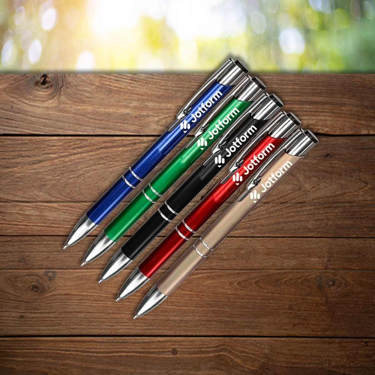 Color variety shown of metal pens with branding promotional writing implements by curative printing