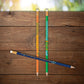 Orange, green and blue with multi color imprints shown on custom pencils promotional writing implements by curative printing