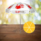 White with red and grey logo imprint patio umbrella promotional umbrellas by curative printing