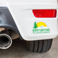 White car bumper with die cut scenic bumper sticker promotional decal label by Curative Printing