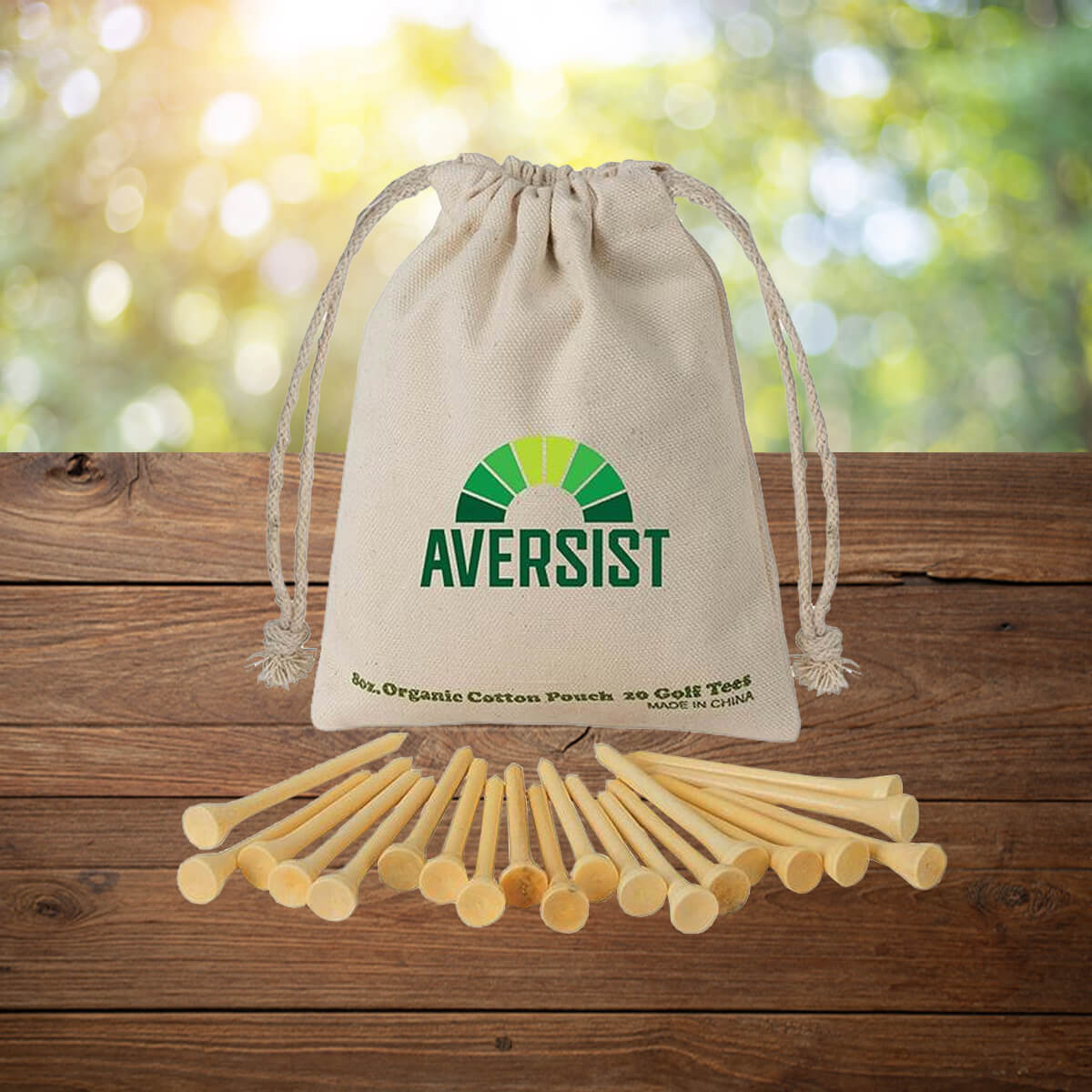 Drawstring logo'd pouch of golf tees custom promotional golf by curative printing