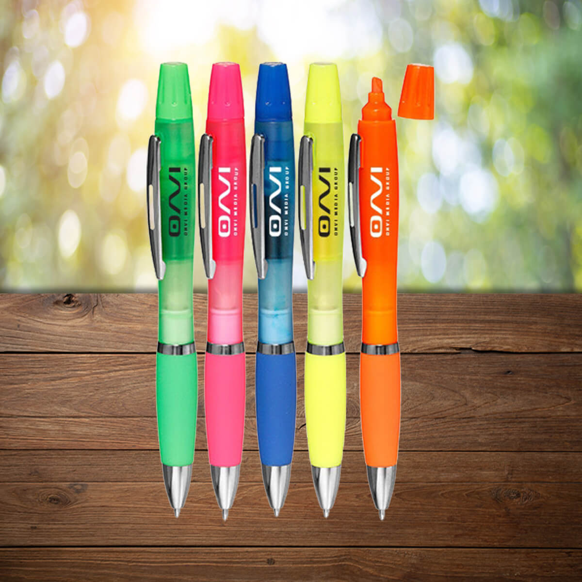 Capped dual highlighter pen and colors with branding promotional writing implements by curative printing