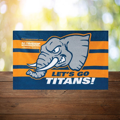 Blue and orange titans logo imprint sports towel promotional towels by curative printing
