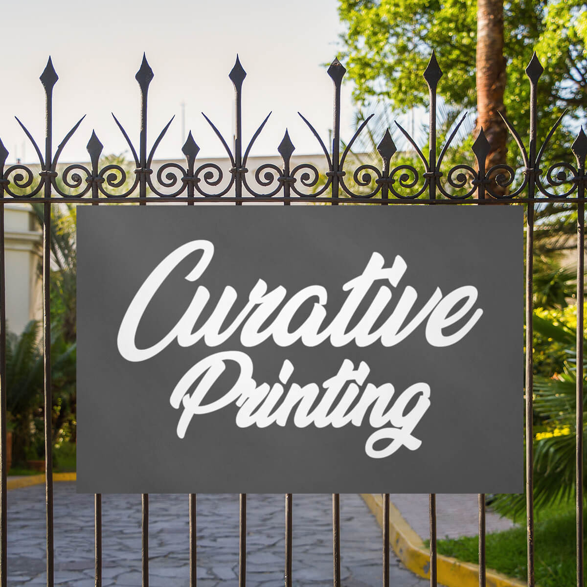 Company sign on fence coroplast signs and banners Curative Printing