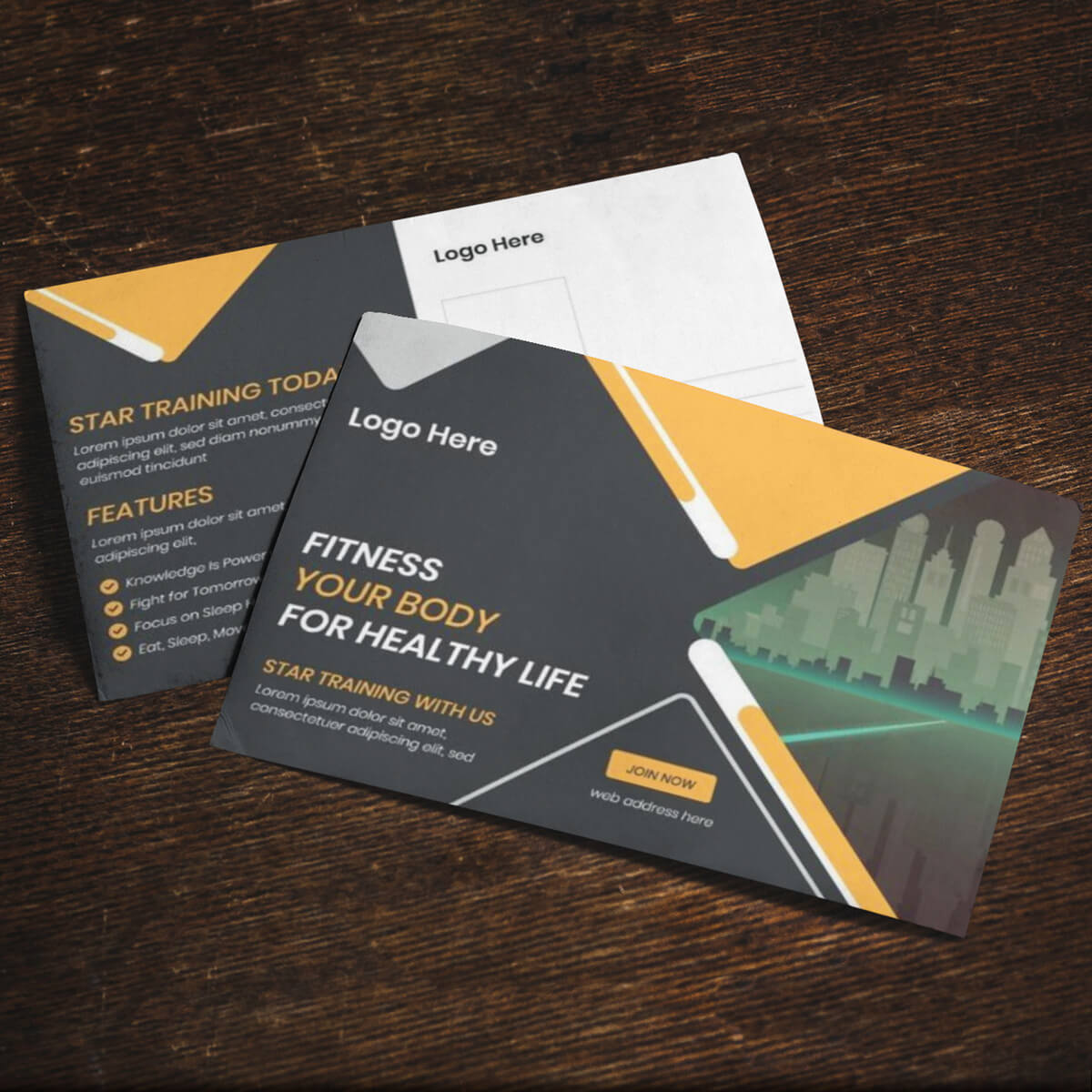 fitness design mailer postcard paper print by Curative Printing