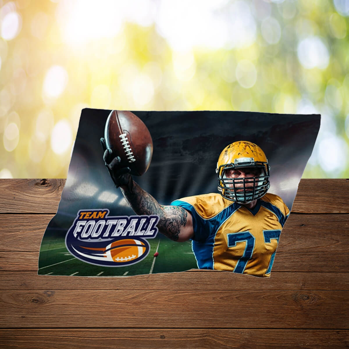 Fully sublimated football scene imprint sports towel promotional towels by curative printing