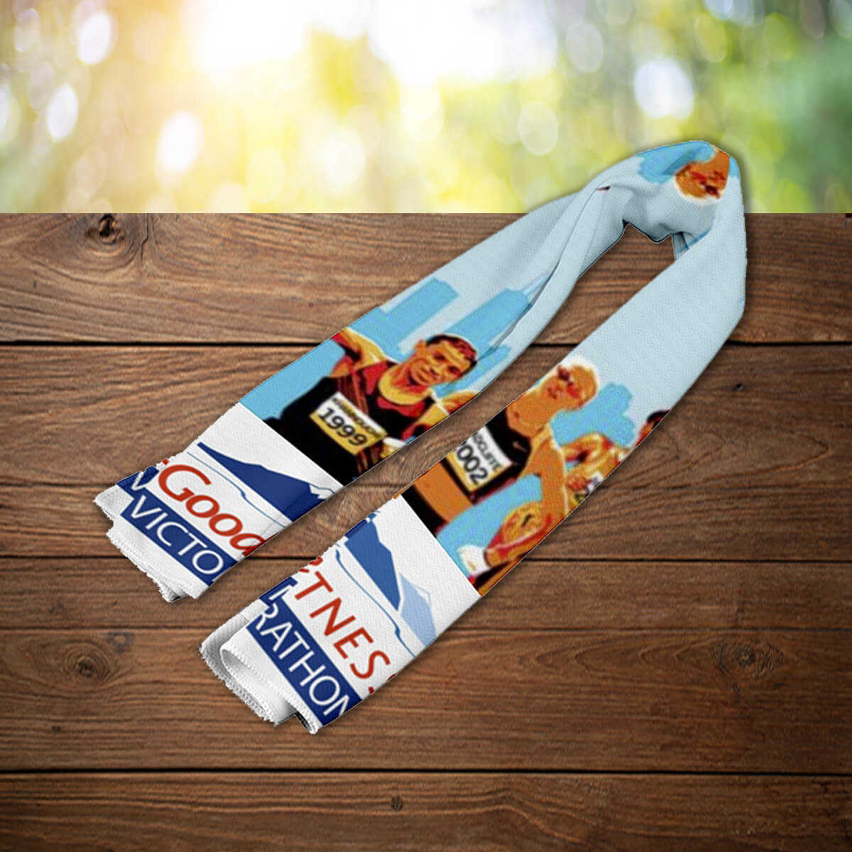 Sublimated marathon custom neck cooling towel promotional towels by curative printing