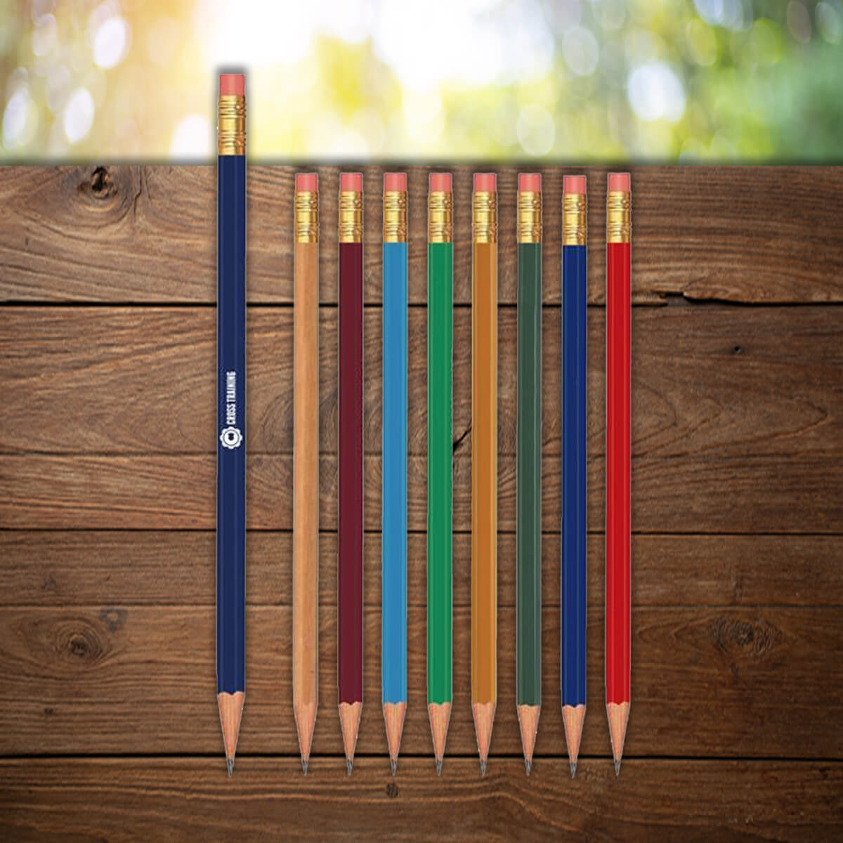 Display of color variety with imprint shown on custom pencils promotional writing implements by curative printing