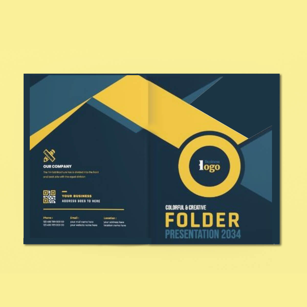 Navy gold imprint paper company pocket folder custom print by Curative Printing