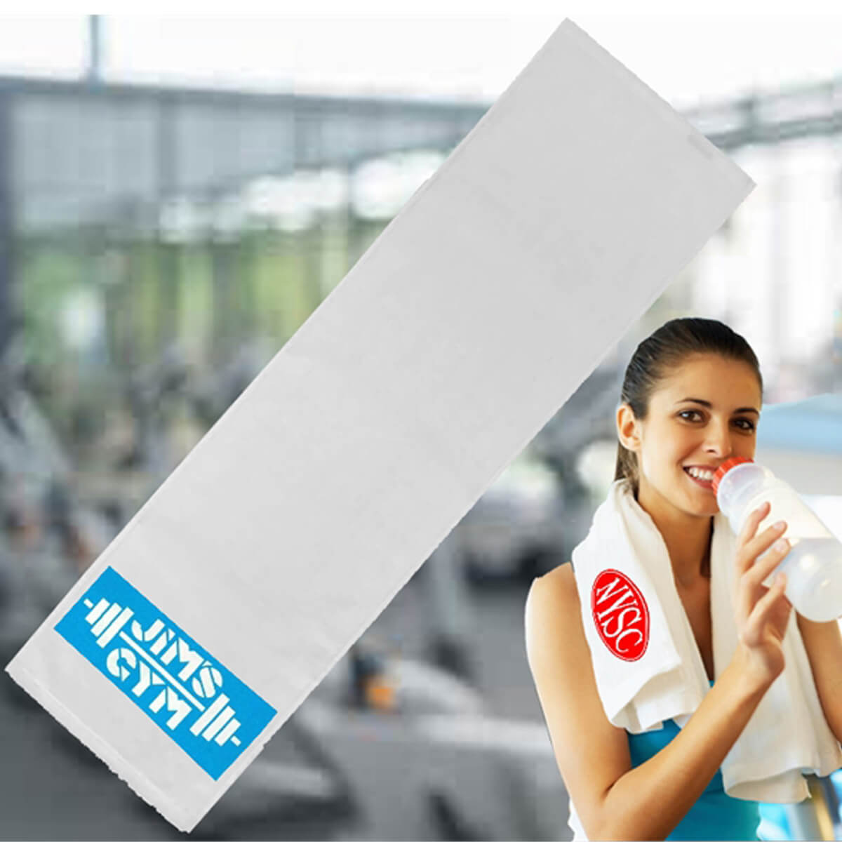 White gym logo imprinted custom gym workout towel promotional towels by curative printing