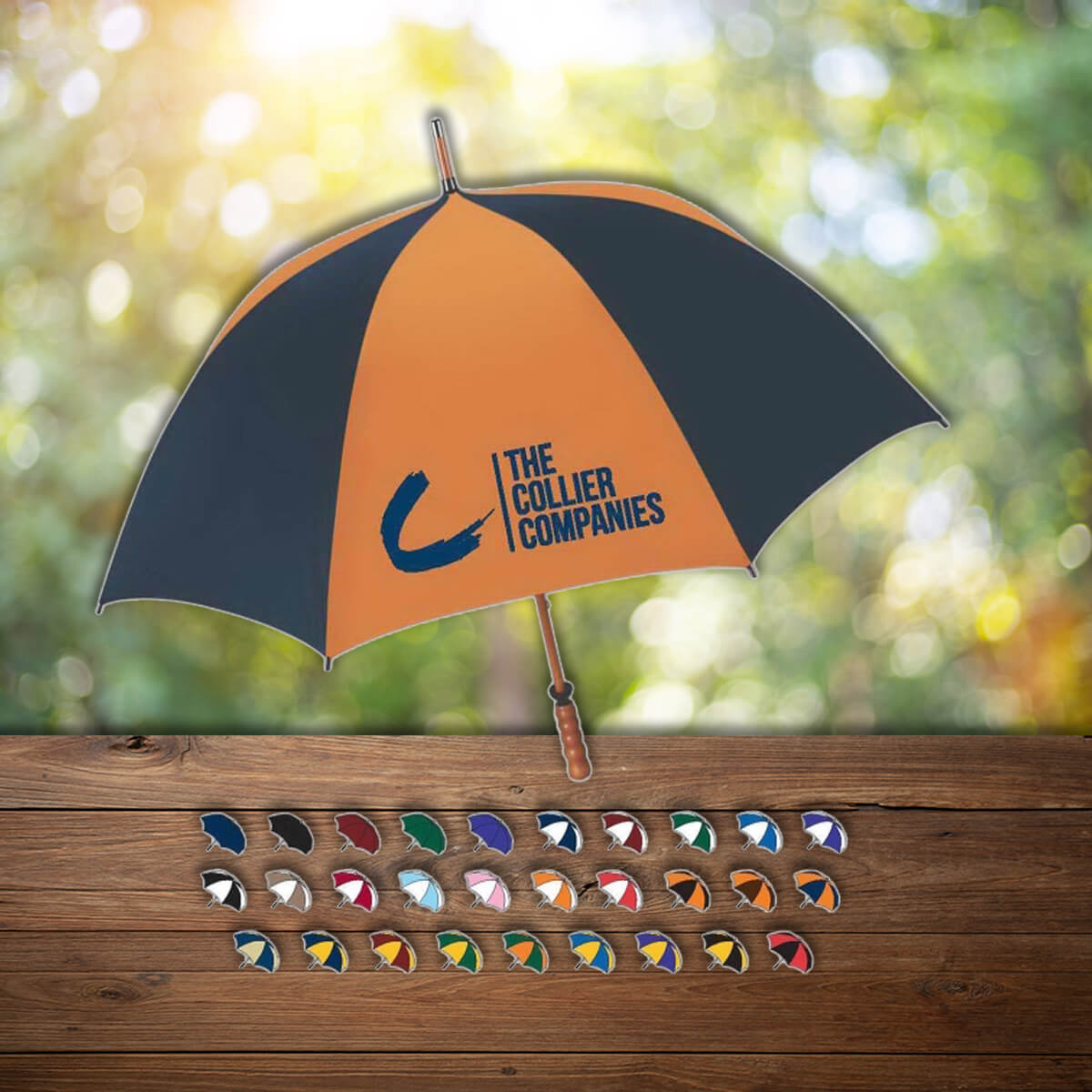 Fun color combination with logo imprint custom golf umbrellas promotional golf by curative printing