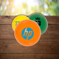 Round orange, yellow, green logo'd stress balls promotional wellness & safety by curative printing