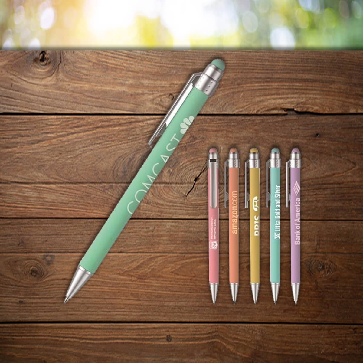 Color and imprint variety shown custom stylus pens promotional writing implements by curative printing