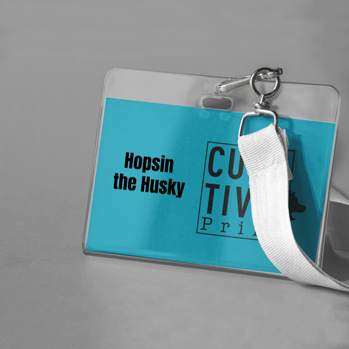 Turquoise convention event branded name tags promotional wellness & safety by curative printing