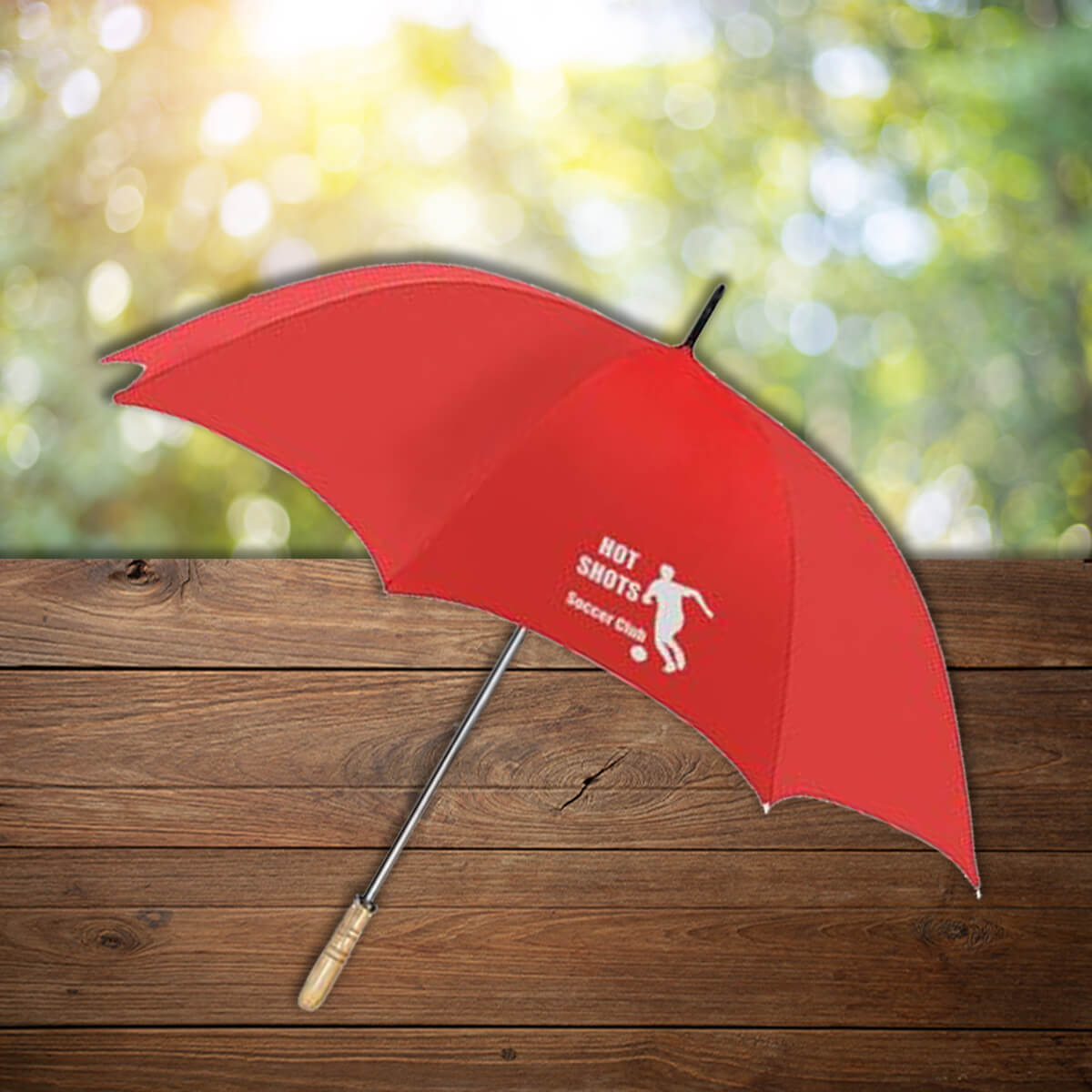 Solid red with white logo imprint custom golf umbrellas promotional golf by curative printing