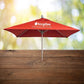 Red with white logo imprint commercial patio umbrella promotional umbrellas by curative printing