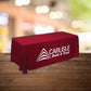 Red tablecloth throw display exhibit trade show by Curative Printing