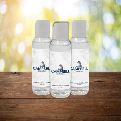 Tall round bottle logo imprinted antibacterial hand sanitizer promotional wellness & safety by curative printing