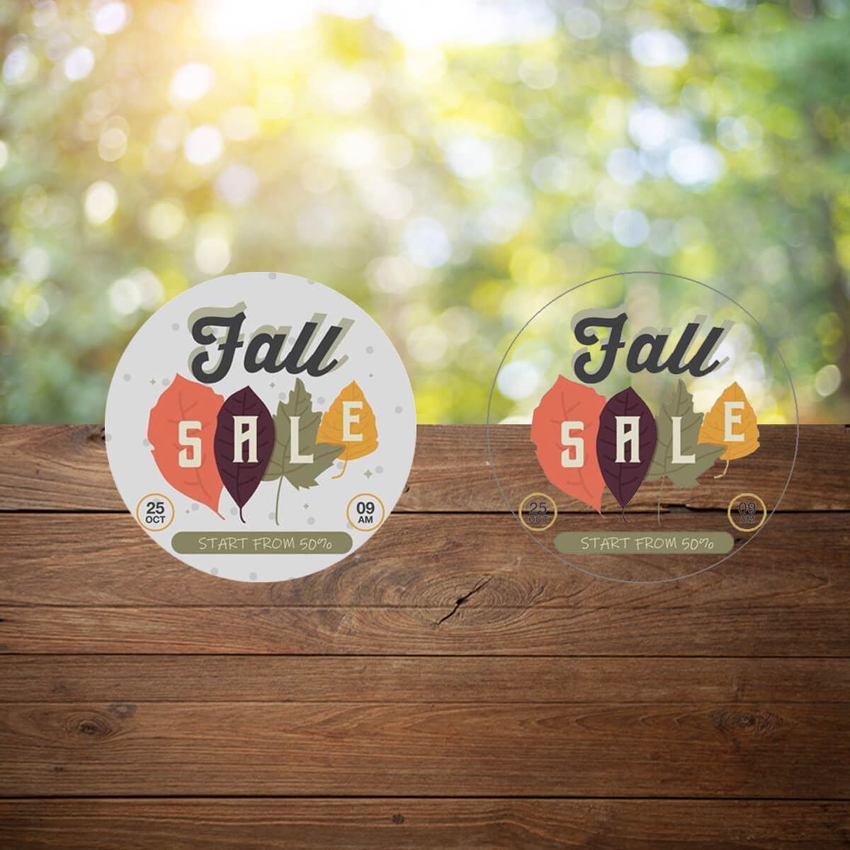 Fall round clear sticker graphic promotional decal label by Curative Printing