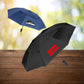 Navy and black logo imprinted folding umbrella promotional umbrellas by curative printing