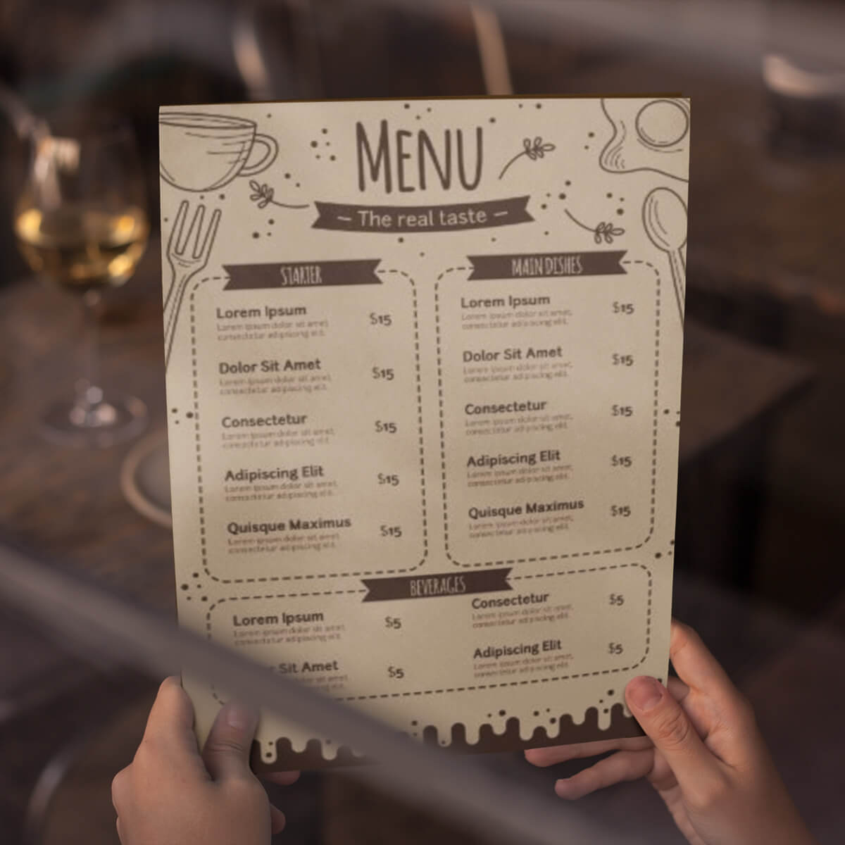 Simple design restaurant menu paper print by Curative Printing
