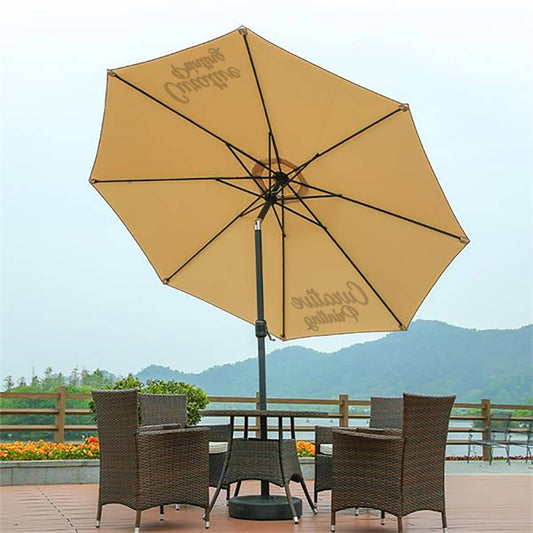 Tan with logo imprint commercial patio umbrella promotional umbrellas by curative printing