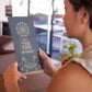 Woman holding thai design restaurant menu paper print by Curative Printing