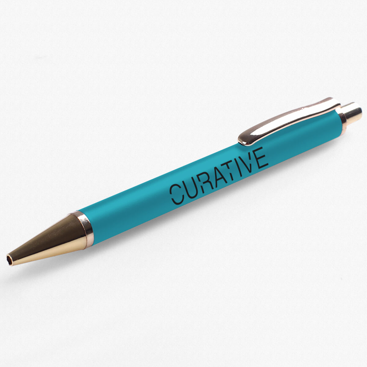 Turquoise metal pens with branding promotional writing implements by curative printing