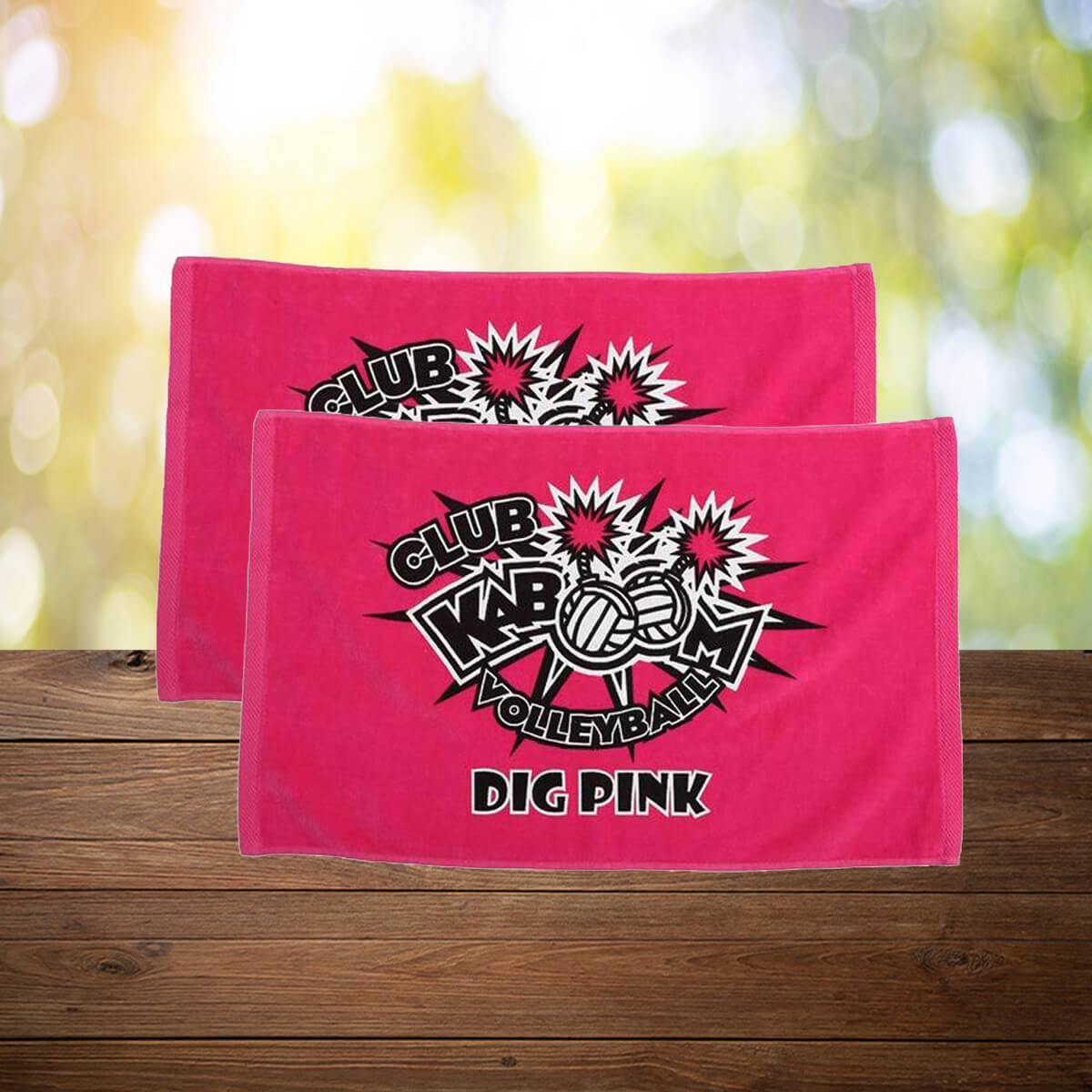 Pink volleyball logo imprint sports towel promotional towels by curative printing