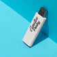 Blue background with leaning white USB flash drive promotional technology by curative printing