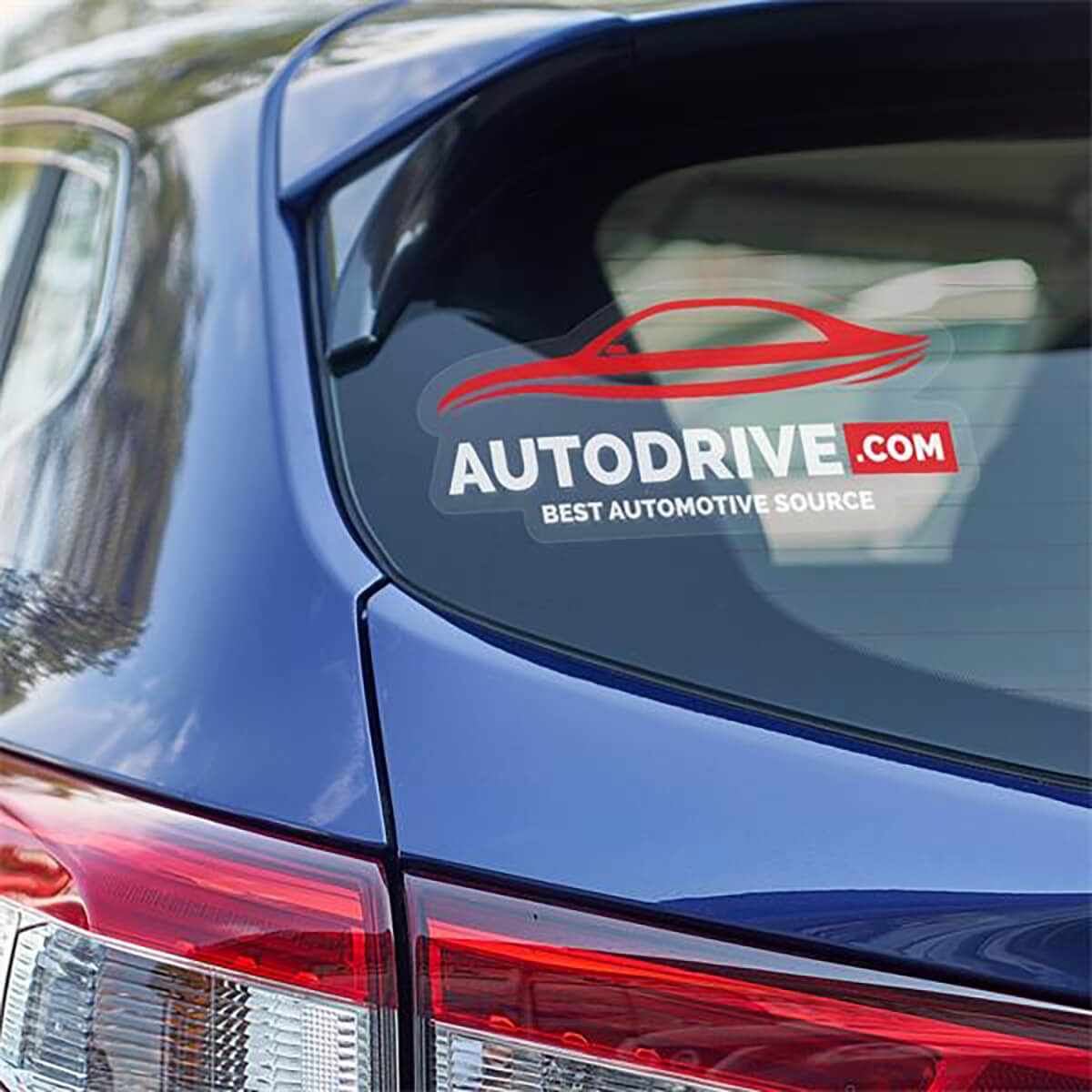 Blue car with clear sticker promotional decal label by Curative Printing