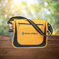 Yellow and black custom promotional messenger bags by curative printing